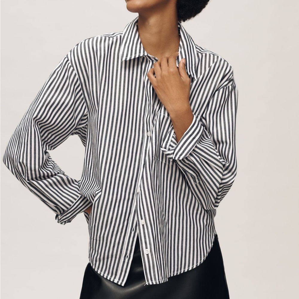 Maeve Shirt in Green and White Stripes
